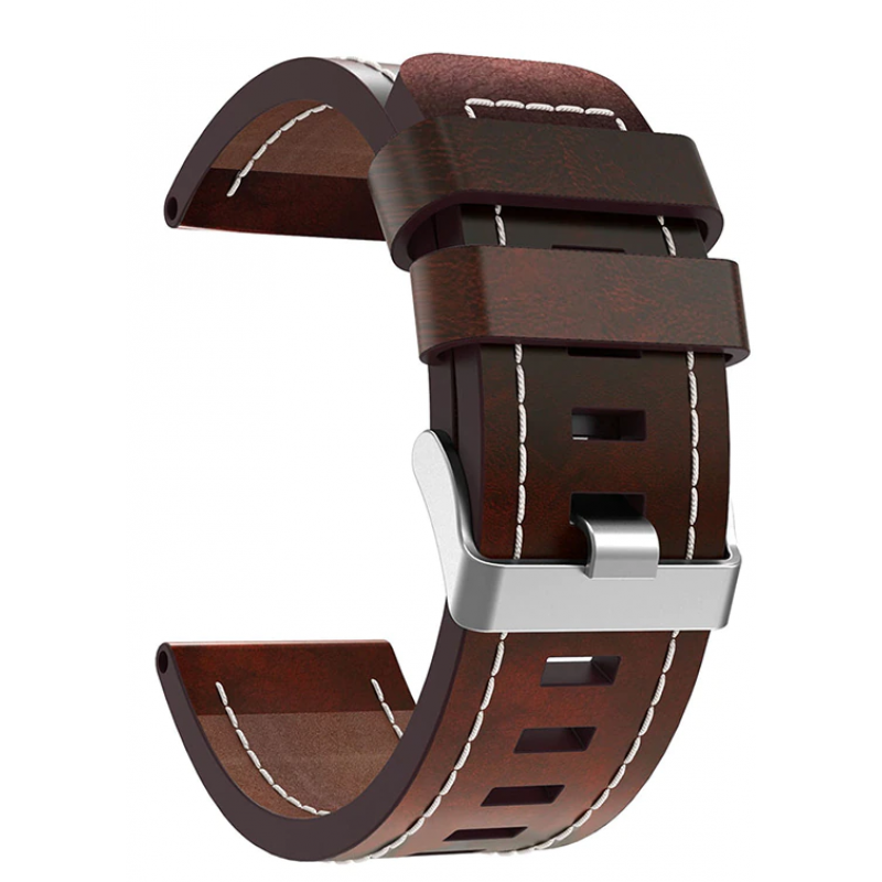 Ανταλλακτικό λουράκι Quickfit Genuine Leather Garmin Fenix 3/5x/3HR/5X Plus/6x/6x Pro/7x White Seam Red Brown (26mm)