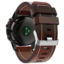 Ανταλλακτικό λουράκι Quickfit Genuine Leather Garmin Fenix 3/5x/3HR/5X Plus/6x/6x Pro/7x White Seam Red Brown (26mm)