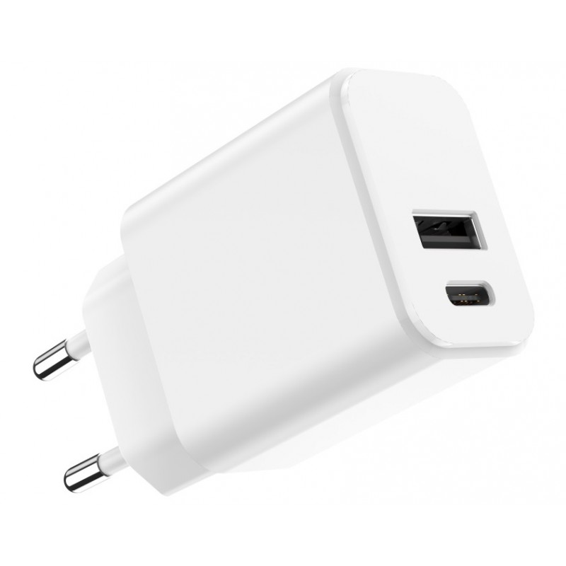 Φορτιστής Ταξιδιού Setty 3A USB & USB-C PD+QC 20W White