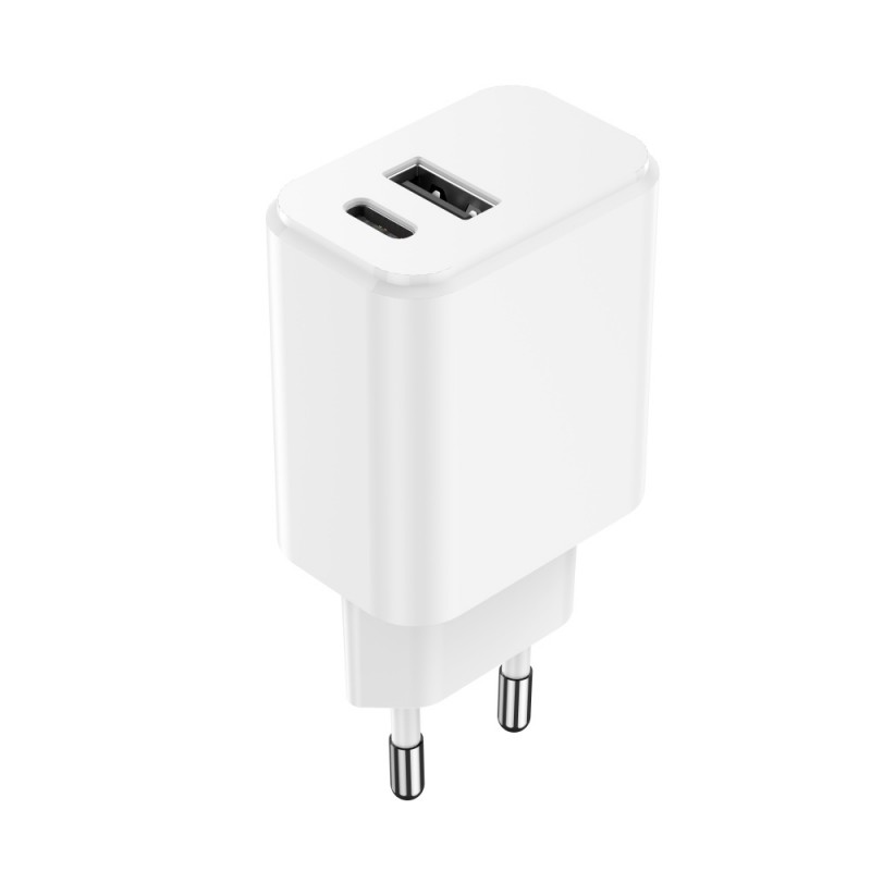 Φορτιστής Ταξιδιού Setty 3A USB & USB-C PD+QC 20W White