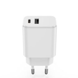 Φορτιστής Ταξιδιού Setty 3A USB & USB-C PD+QC 20W White