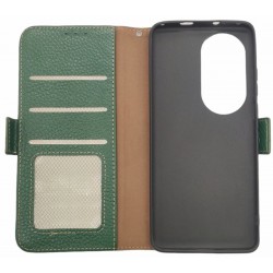Θήκη Wallet Huawei P50 Pro Textured Leather with Card Holder Green