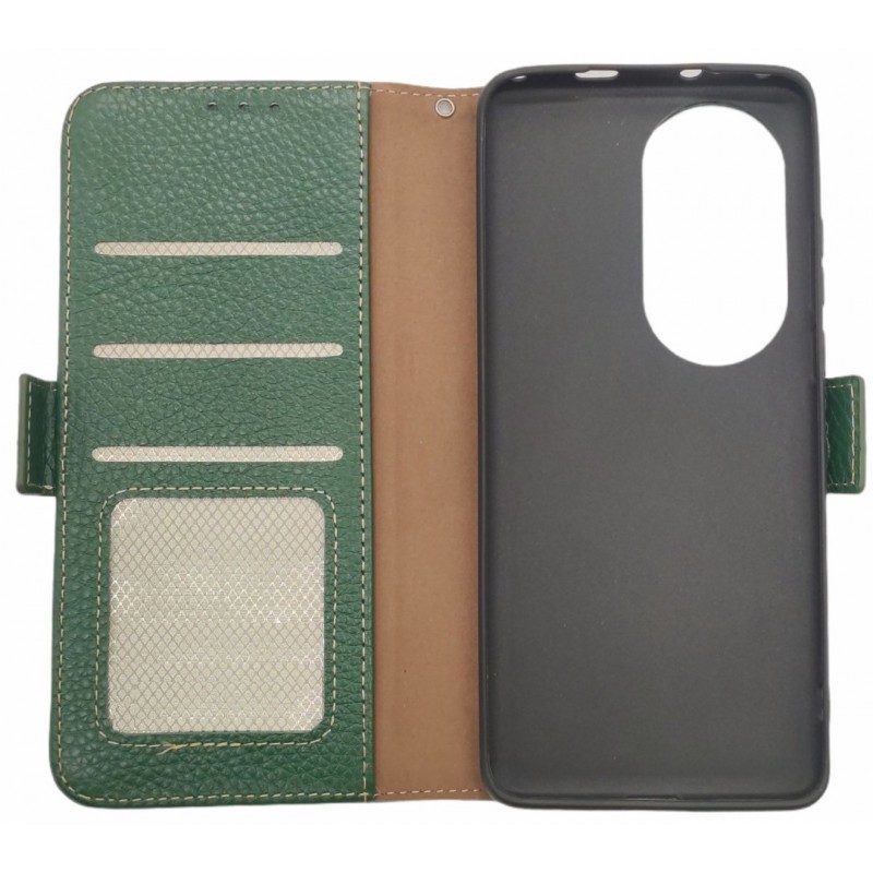 Θήκη Wallet Huawei P50 Pro Textured Leather with Card Holder Green