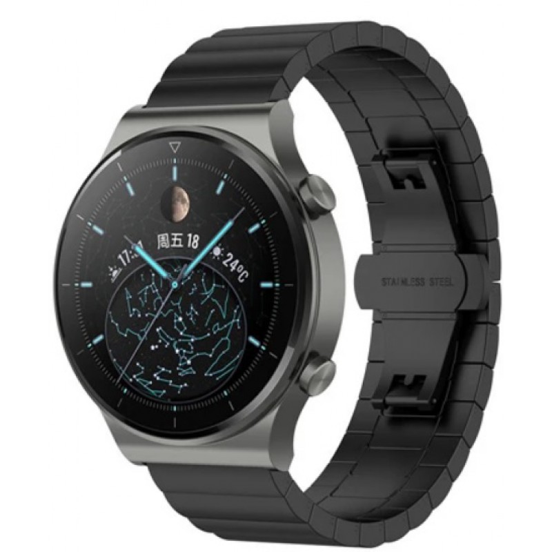 Ανταλλακτικό λουράκι QuickFit Stainless Steel Porsche Design Black για Samsung Galaxy Watch3(45mm)/Watch(46mm)/Huawei Watch 3 (46mm)/ Watch 3 Pro (48mm)/GT 2/Pro/Honor GS Pro/Amazfit GTR 3 (46mm)/GTR 3 Pro/GTR(47mm)/ Stratos 3(48mm) (22mm)