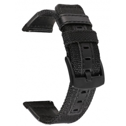 Ανταλλακτικό λουράκι QuickFit Nylon & Leather Black για Samsung Galaxy Watch3(45mm)/Watch(46mm)/Huawei Watch 3 (46mm)/ Watch 3 Pro (48mm)/GT 2/Pro/Honor GS Pro/Amazfit GTR 3 (46mm)/GTR 3 Pro/GTR(47mm)/ Stratos 3(48mm) (22mm)