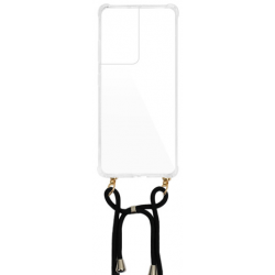 Θήκη TPU Forcell Samsung Galaxy S21 Ultra 5G SM-G998B with Black Strap Neck Cord Clear