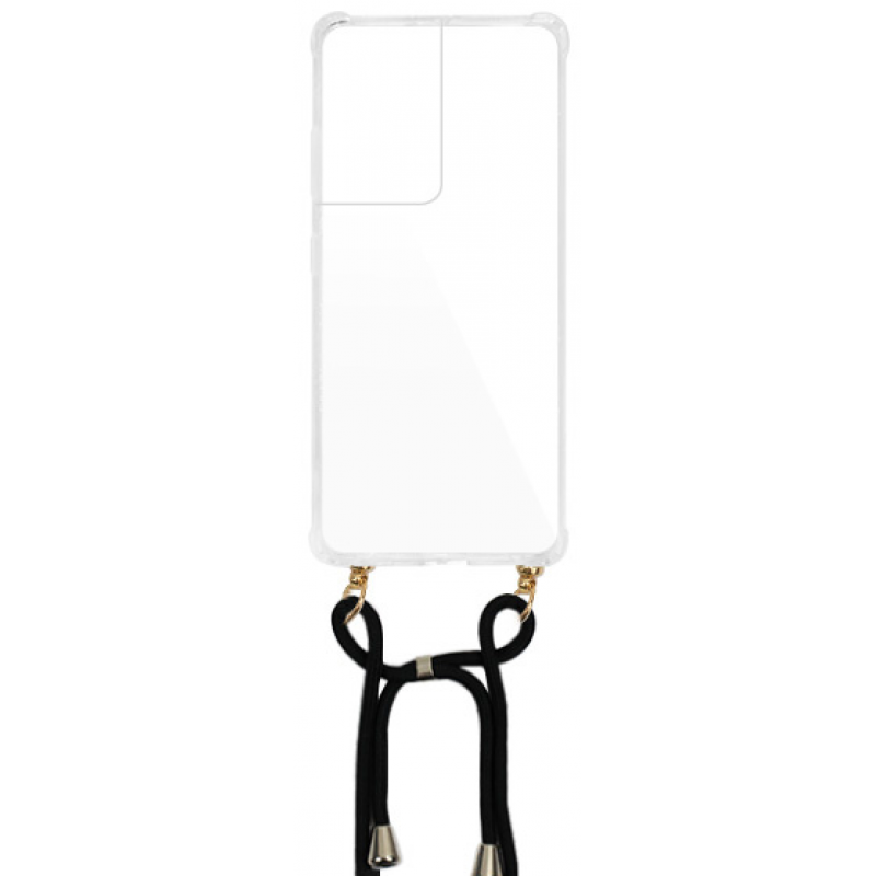 Θήκη TPU Forcell Samsung Galaxy S21 Ultra 5G SM-G998B with Black Strap Neck Cord Clear