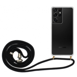 Θήκη TPU Forcell Samsung Galaxy S21 Ultra 5G SM-G998B with Black Strap Neck Cord Clear