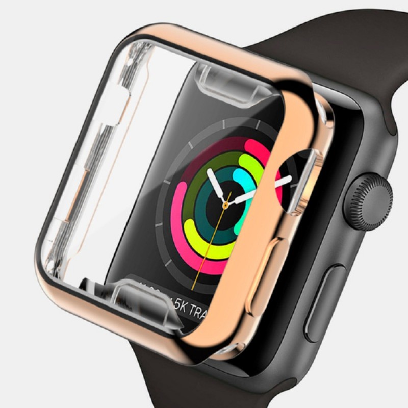 Θήκη Electroplated PC Full Glass Screen Protector Apple Watch 1/2/3/4 (42mm) Rose Gold