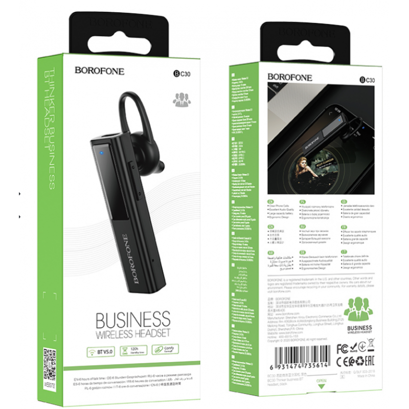 Ακουστικό Bluetooth Borofone Headset BC30 Thinker Black