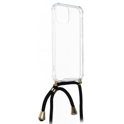 Θήκη TPU Samsung Galaxy S22 5G SM-S901 with Black Strap Neck Cord Clear