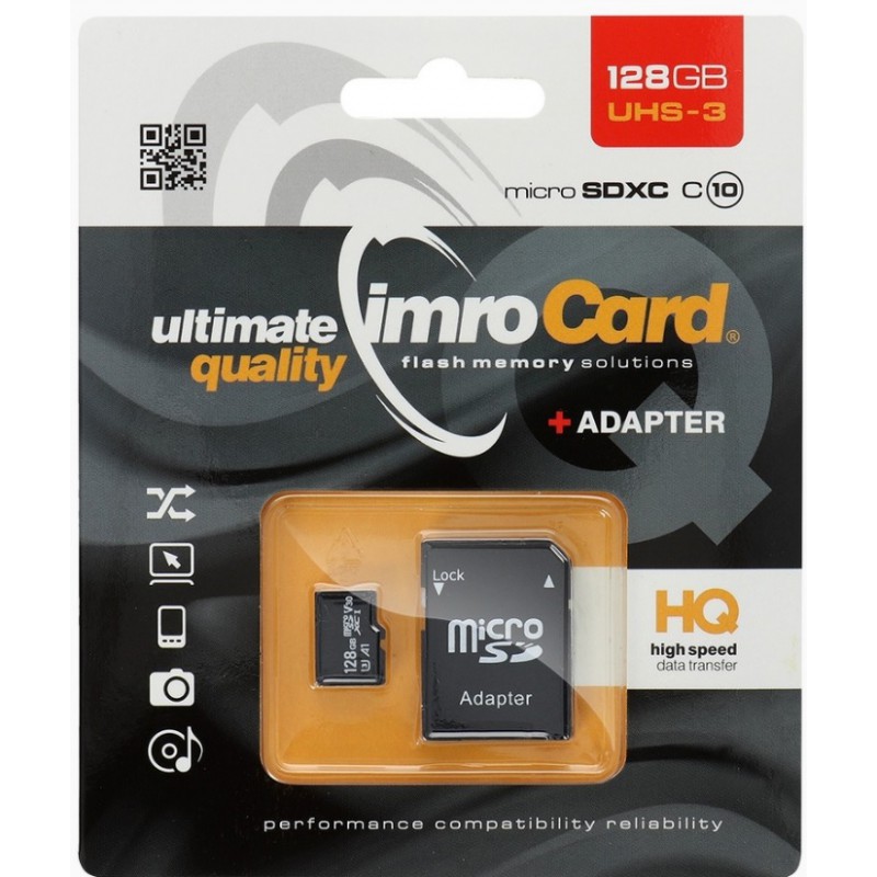 Κάρτα μνήμης Imro MicroSD Card 128GB UHS-3 100MB/s 4K + Adapter