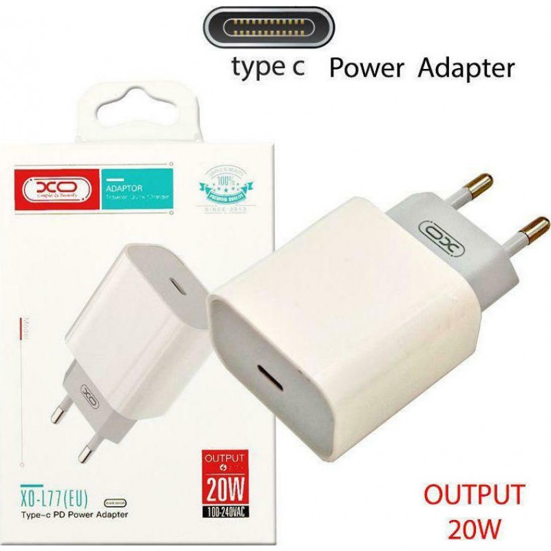 Φορτιστής Ταξιδιού XO L77 QC3.0 type-C 20W PD Fast Charger White