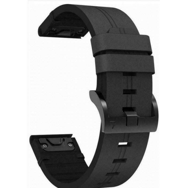 Ανταλλακτικό λουράκι Quickfit Genuine Leather Garmin Fenix 5/5 Plus/6/6 Pro/7/Forerunner 945/935 Needle Pattern Black (22mm)