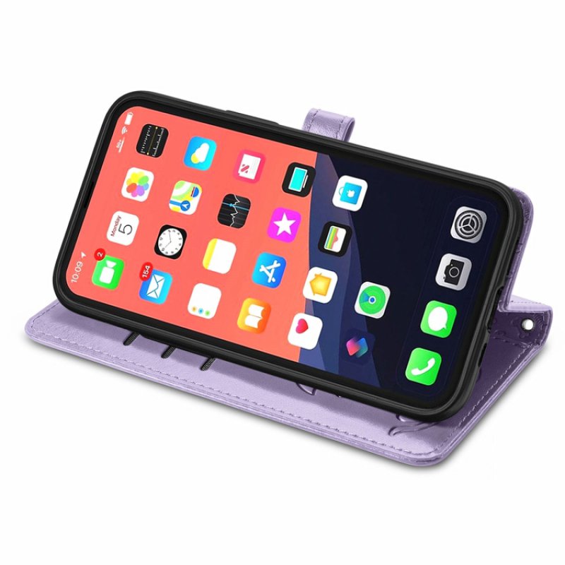 Θήκη Book Cats and Dogs Embossing w/Card Holder Apple iPhone 13 (6.1") Leather Purple