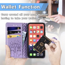 Θήκη Book Cats and Dogs Embossing w/Card Holder Apple iPhone 13 (6.1") Leather Purple