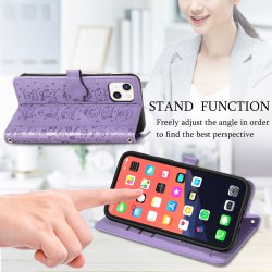 Θήκη Book Cats and Dogs Embossing w/Card Holder Apple iPhone 13 (6.1") Leather Purple