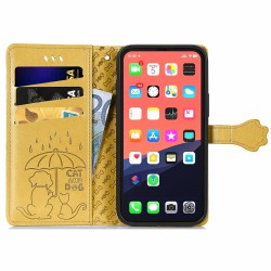 Θήκη Book Cats and Dogs Embossing w/Card Holder Apple iPhone 13 (6.1") Leather Yellow