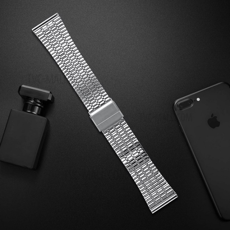 Ανταλλακτικό λουράκι Stainless Steel Seven Beads Dual Buckle Silver για Samsung Galaxy Watch3(45mm)/Watch(46mm)/Huawei Watch 3 (46mm)/ Watch 3 Pro (48mm)/GT 2/Pro/Honor GS Pro/Amazfit GTR 3 (46mm)/GTR 3 Pro/GTR(47mm)/ Stratos 3(48mm) (22mm)