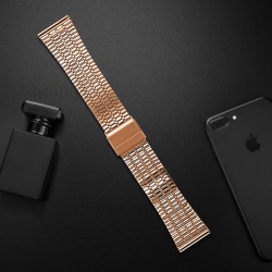 Ανταλλακτικό λουράκι Stainless Steel Seven Beads Dual Buckle Rose Gold για Samsung Galaxy Watch3(45mm)/Watch(46mm)/Huawei Watch 3 (46mm)/ Watch 3 Pro (48mm)/GT 2/Pro/Honor GS Pro/Amazfit GTR 3 (46mm)/GTR 3 Pro/GTR(47mm)/ Stratos 3(48mm) (22mm)