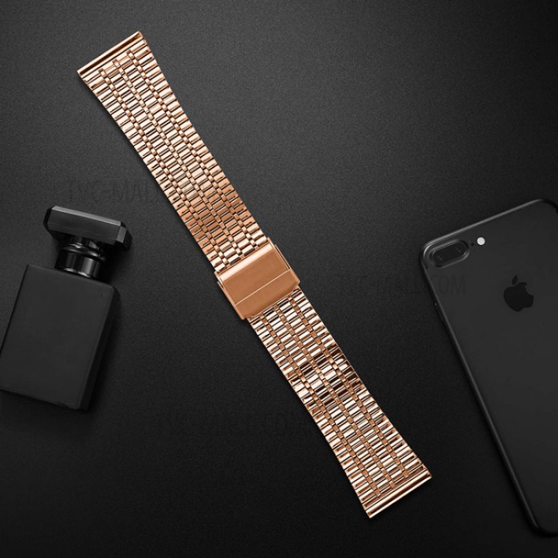 Ανταλλακτικό λουράκι Stainless Steel Seven Beads Dual Buckle Rose Gold για Samsung Galaxy Watch3(45mm)/Watch(46mm)/Huawei Watch 3 (46mm)/ Watch 3 Pro (48mm)/GT 2/Pro/Honor GS Pro/Amazfit GTR 3 (46mm)/GTR 3 Pro/GTR(47mm)/ Stratos 3(48mm) (22mm)