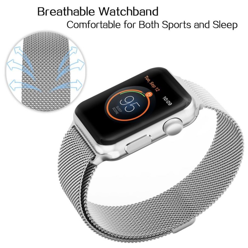 Ανταλλακτικό λουράκι QuickFit Milanese Band Apple Watch 1/2/3/4/5/6/SE/7/8 (42/44/45/49mm) Silver