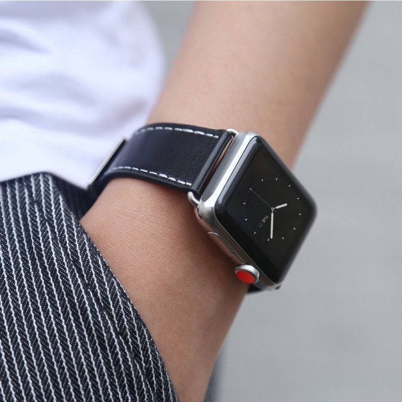 Ανταλλακτικό λουράκι QuickFit Leather Apple Watch 1/2/3/4/5/6/SE/7/8 (42/44/45/49mm) Black