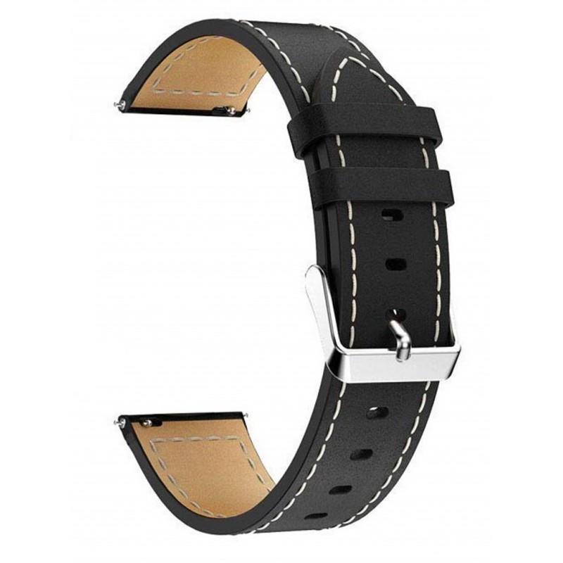 Ανταλλακτικό λουράκι Genuine Leather Samsung Galaxy Watch5 (40mm & 42mm)/Watch4 (40mm & 44mm)/ Watch4 Classic (42mm & 46mm)/ Watch3(41mm)/Active 2(40/44mm)/Amazfit GTS 3 (43mm)/GTR(42mm) (20mm) Out Seam Line Black