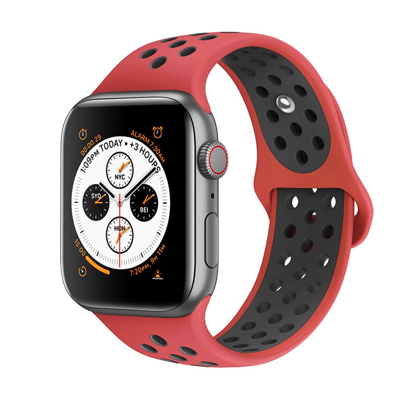 Ανταλλακτικό λουράκι QuickFit Apple Watch 1/2/3/4/5/6/SE/7 (38/40/41mm) Softband Red/Black ΟΕΜ