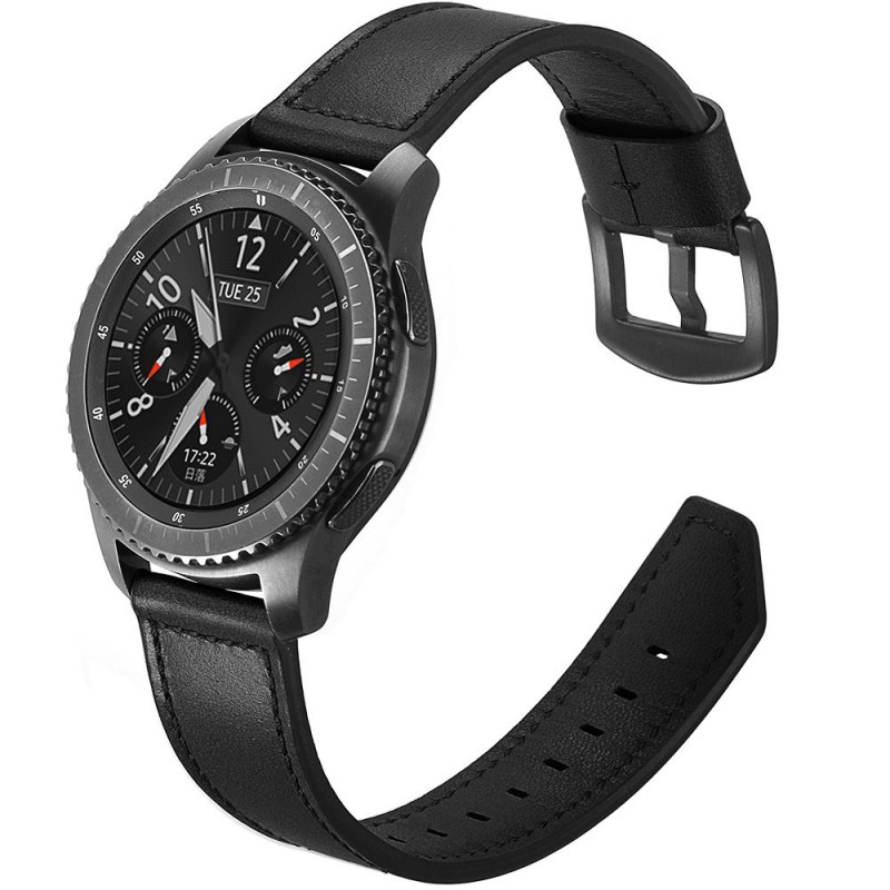 Ανταλλακτικό λουράκι Knife Tail Leather Black για Samsung Galaxy Watch5 (40mm & 42mm)/Watch4 (40mm & 44mm)/ Watch4 Classic (42mm & 46mm)/ Watch3(41mm)/Active 2(40/44mm)/Amazfit GTS 3 (43mm)/GTR(42mm) (20mm)
