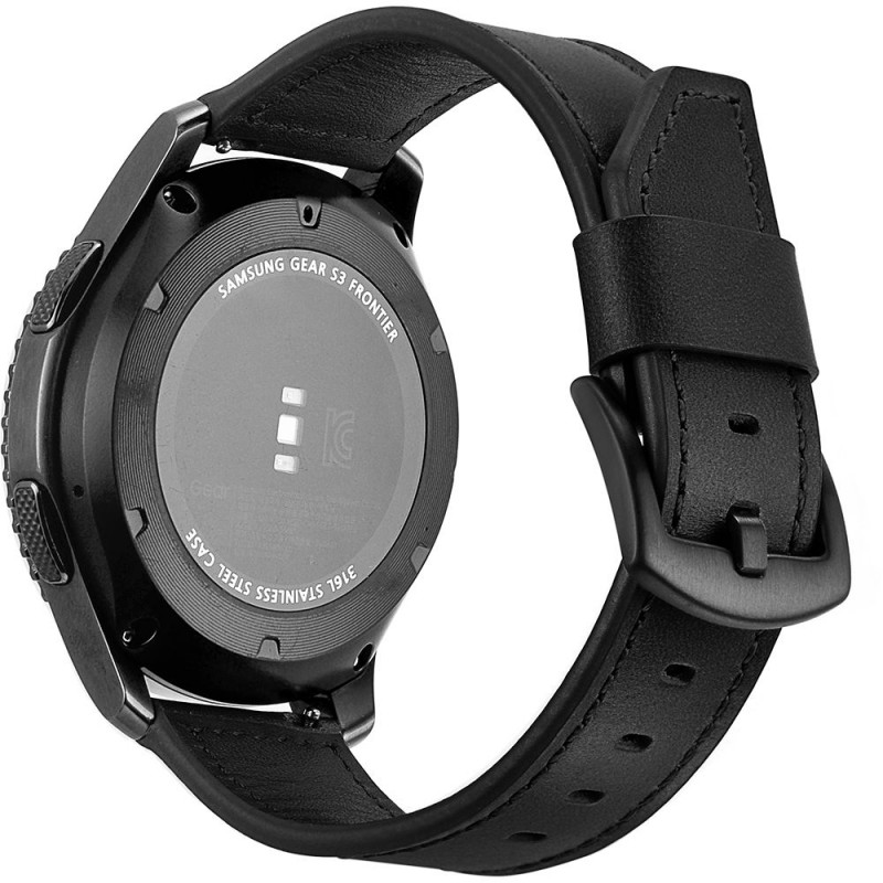 Ανταλλακτικό λουράκι Knife Tail Leather Black για Samsung Galaxy Watch5 (40mm & 42mm)/Watch4 (40mm & 44mm)/ Watch4 Classic (42mm & 46mm)/ Watch3(41mm)/Active 2(40/44mm)/Amazfit GTS 3 (43mm)/GTR(42mm) (20mm)