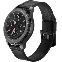 Ανταλλακτικό λουράκι Knife Tail Leather Black για Samsung Galaxy Watch5 (40mm & 42mm)/Watch4 (40mm & 44mm)/ Watch4 Classic (42mm & 46mm)/ Watch3(41mm)/Active 2(40/44mm)/Amazfit GTS 3 (43mm)/GTR(42mm) (20mm)