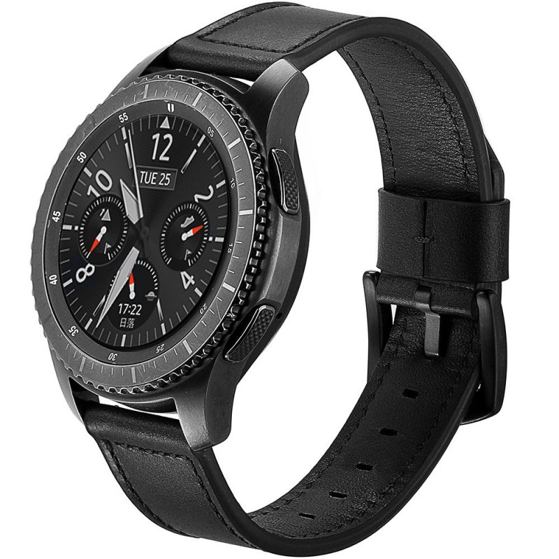 Ανταλλακτικό λουράκι Knife Tail Leather Black για Samsung Galaxy Watch5 (40mm & 42mm)/Watch4 (40mm & 44mm)/ Watch4 Classic (42mm & 46mm)/ Watch3(41mm)/Active 2(40/44mm)/Amazfit GTS 3 (43mm)/GTR(42mm) (20mm)