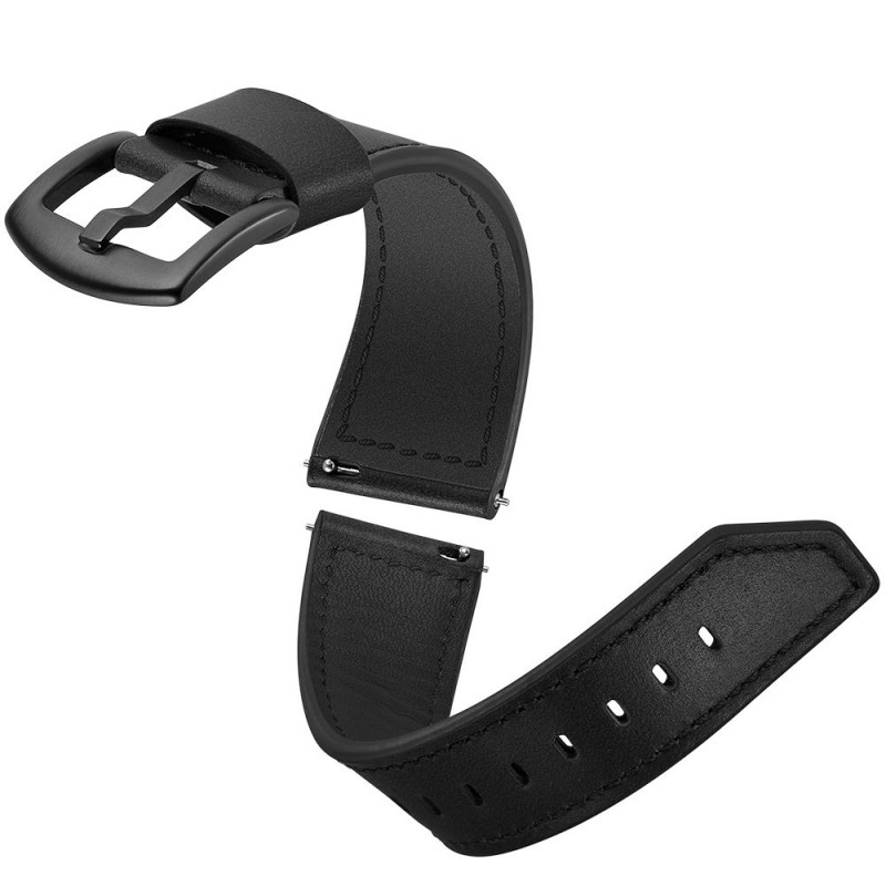 Ανταλλακτικό λουράκι Knife Tail Leather Black για Samsung Galaxy Watch5 (40mm & 42mm)/Watch4 (40mm & 44mm)/ Watch4 Classic (42mm & 46mm)/ Watch3(41mm)/Active 2(40/44mm)/Amazfit GTS 3 (43mm)/GTR(42mm) (20mm)