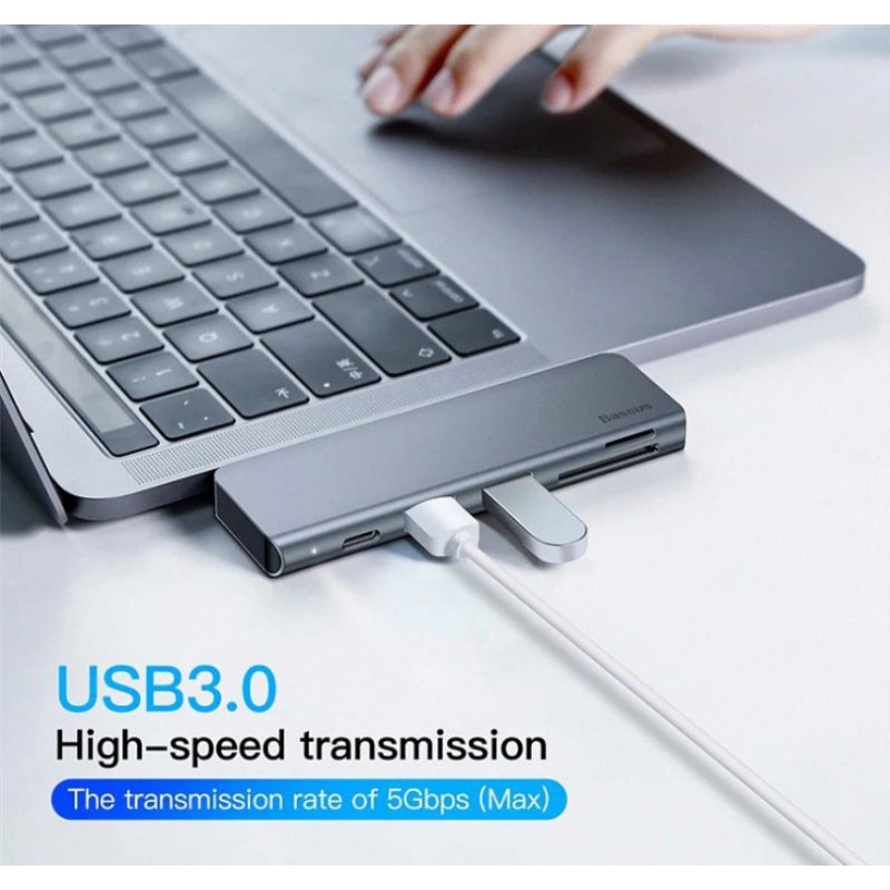 Αντάπτορας Baseus Harmonica Hub 5in1 Type-C to Multiport Grey (CAHUB-K0G)