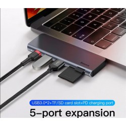 Αντάπτορας Baseus Harmonica Hub 5in1 Type-C to Multiport Grey (CAHUB-K0G)