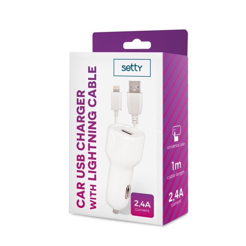 Φορτιστής Αυτοκινήτου Setty Car Charger 2.4A με Καλώδιο Apple Lightning White