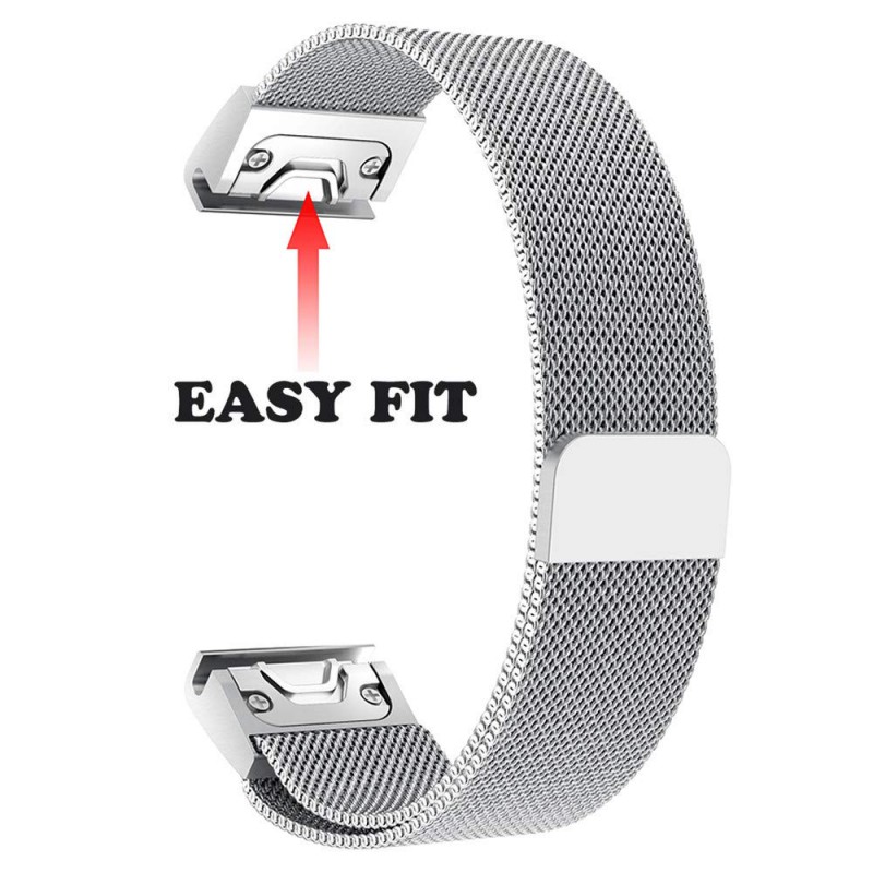 Ανταλλακτικό λουράκι Quickfit Stainless Garmin Fenix 5/5 Plus/6/6 Pro/7/Forerunner 945/935 Milanese Silver (22mm)