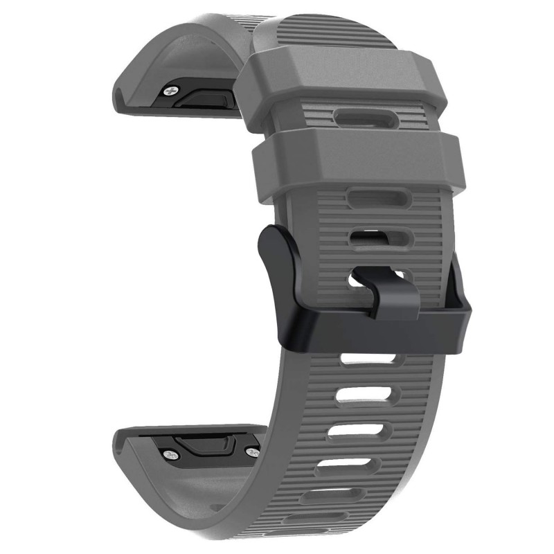 Ανταλλακτικό λουράκι QuickFit Garmin Fenix 3/5x/3HR/5X Plus/6x/6x Pro/7x Silicone Stripes Black Buckle Grey (26mm)