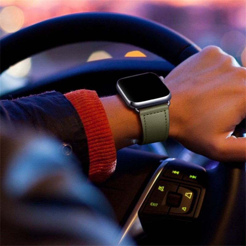Ανταλλακτικό λουράκι QuickFit Leather Apple Watch 1/2/3/4/5/6/SE/7/8 (42/44/45/49mm) Cargo Khaki