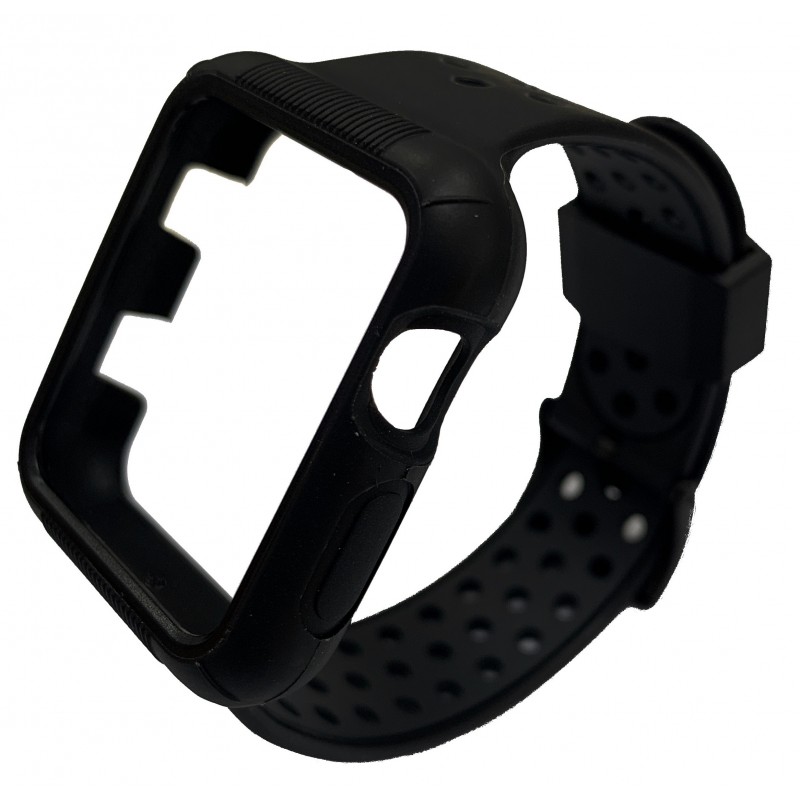 Ανταλλακτικό λουράκι & Θήκη Apple Watch (42mm) Silicone Cover Black/Black