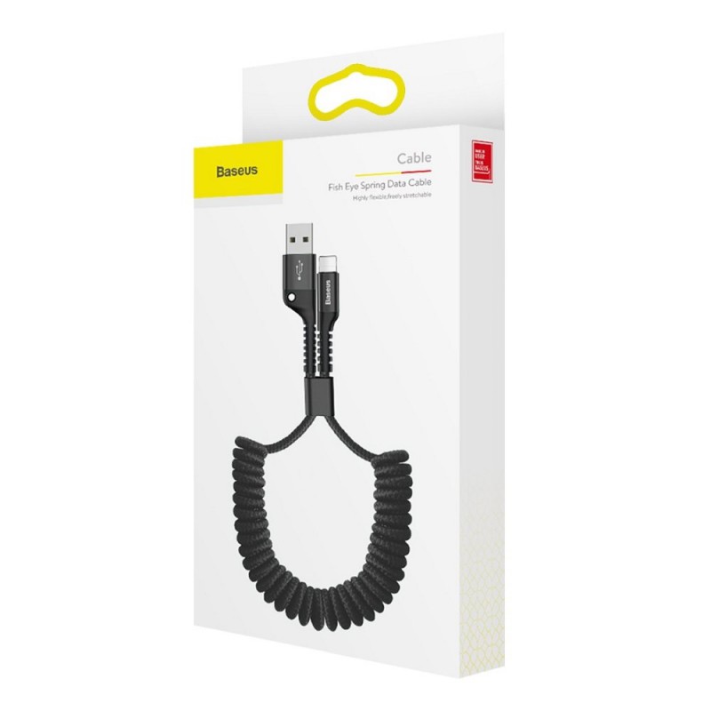 Καλώδιο Data Baseus Fish-Eye Spring USB-A to Apple Lightning 2A 40-100cm Black (CALSR-01)