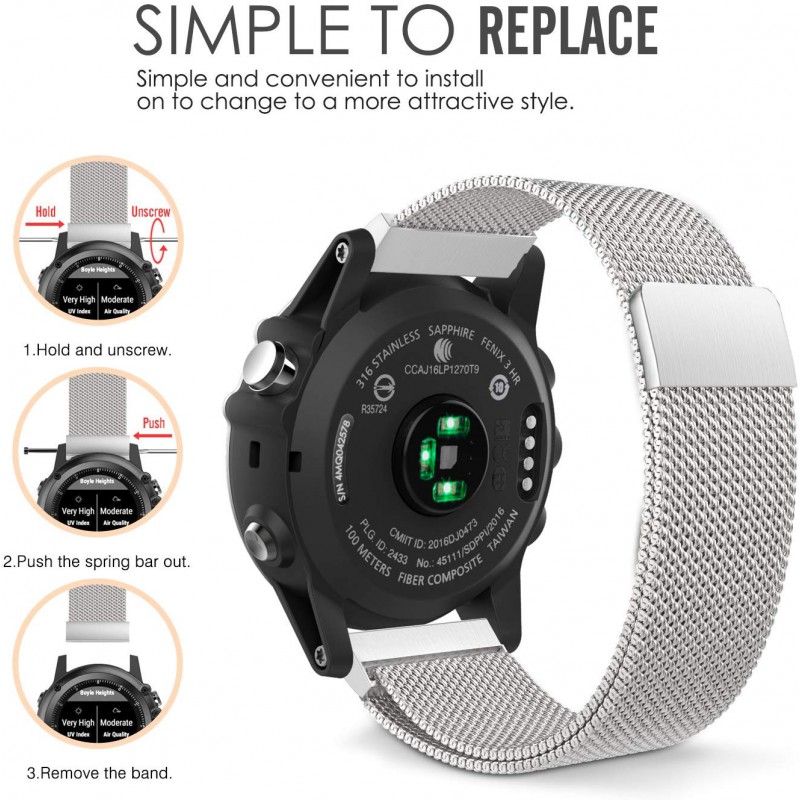 Ανταλλακτικό λουράκι Milanese Band Garmin Fenix 3/5x/3HR/5X Plus/6x/6x Pro/7x Silver (26mm)