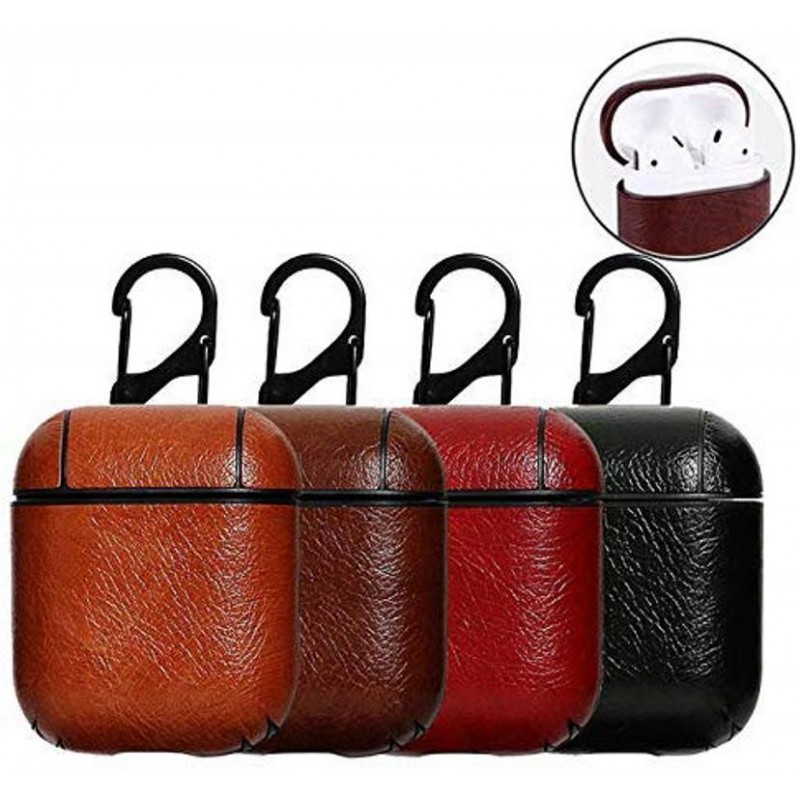 Θήκη Airpods 2/Airpods Retro Genuine Leather Cover with Carabiner Red