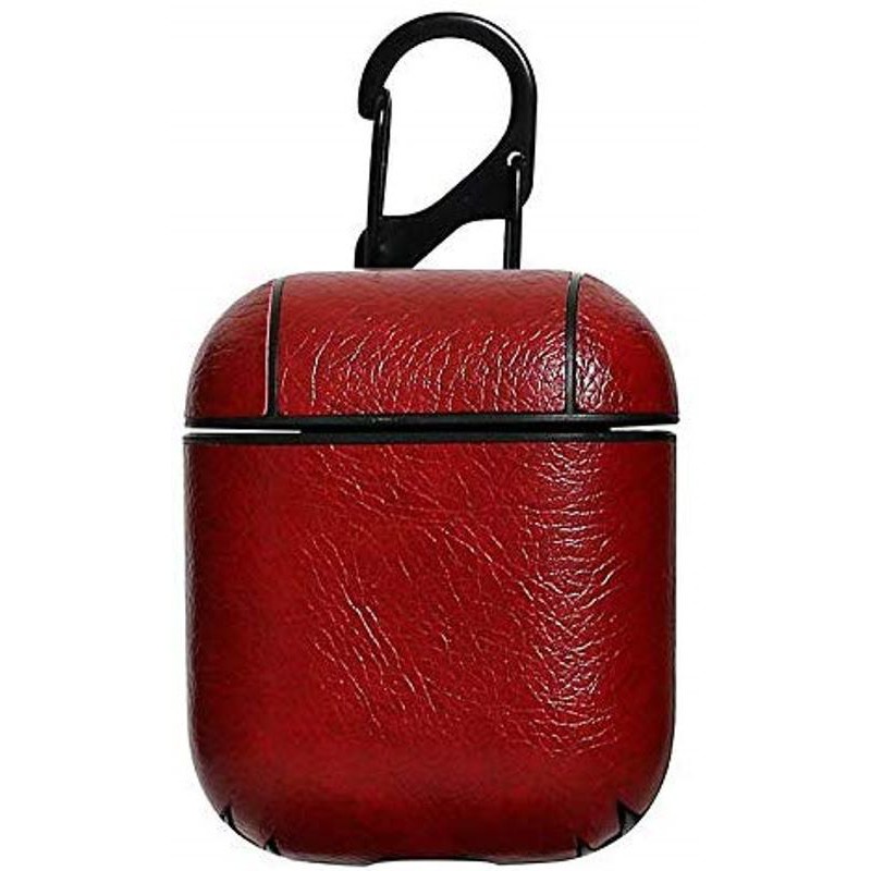 Θήκη Airpods 2/Airpods Retro Genuine Leather Cover with Carabiner Red
