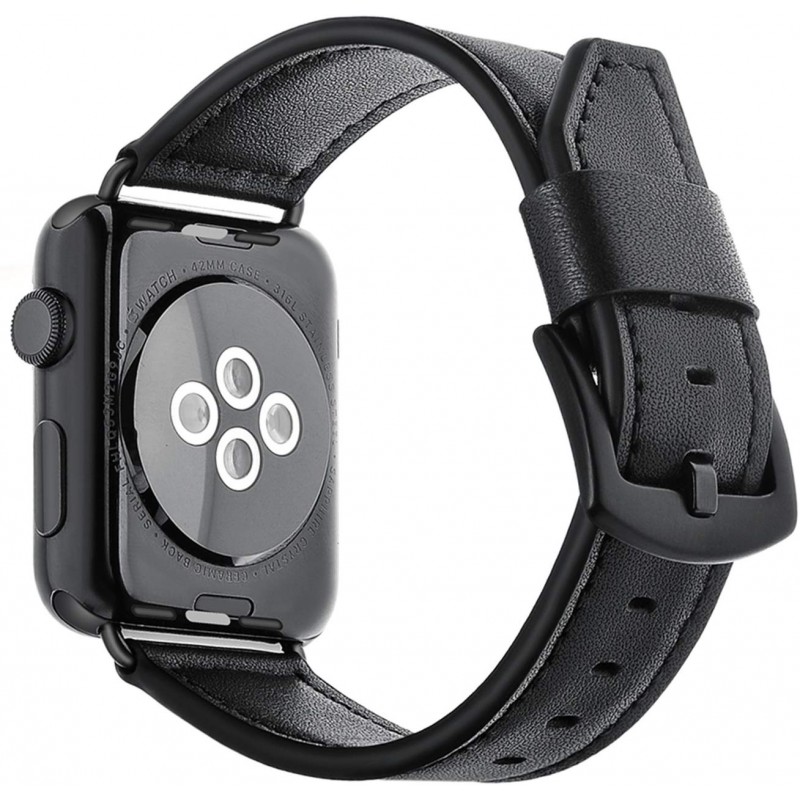 Ανταλλακτικό λουράκι QuickFit Herms Leather Apple Watch 1/2/3/4/5/6/SE/7 (38/40/41mm) Black