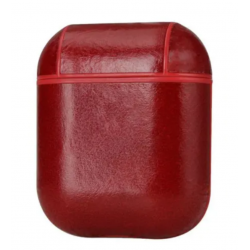 Θήκη Airpods Retro Genuine Leather Cover with Gold Carabiner Red