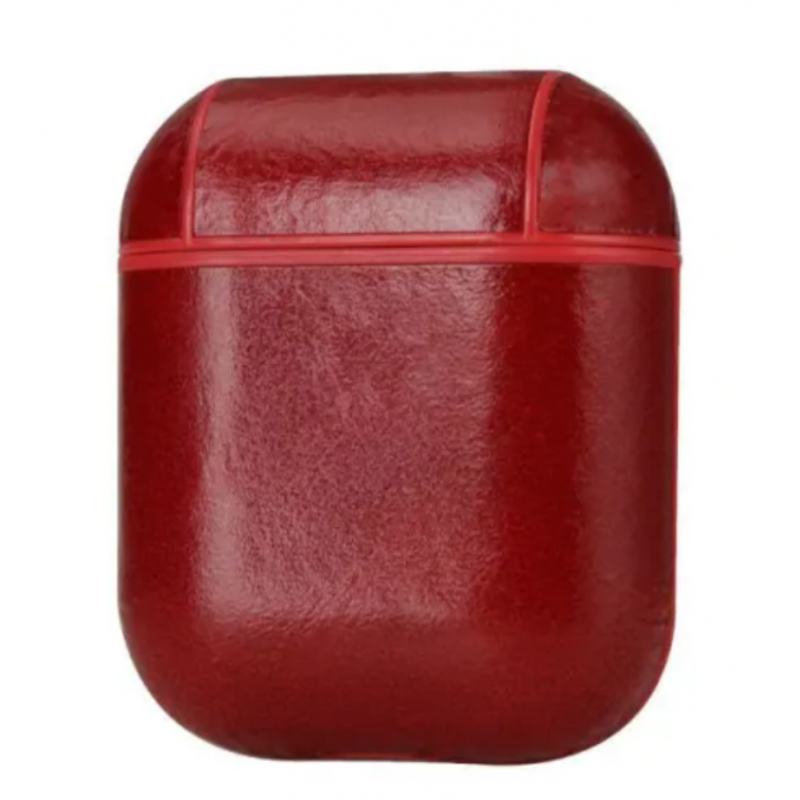 Θήκη Airpods Retro Genuine Leather Cover with Gold Carabiner Red