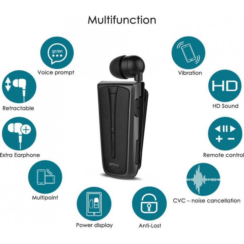 Ακουστικό Bluetooth iPro RH219s Retractable Black/Grey