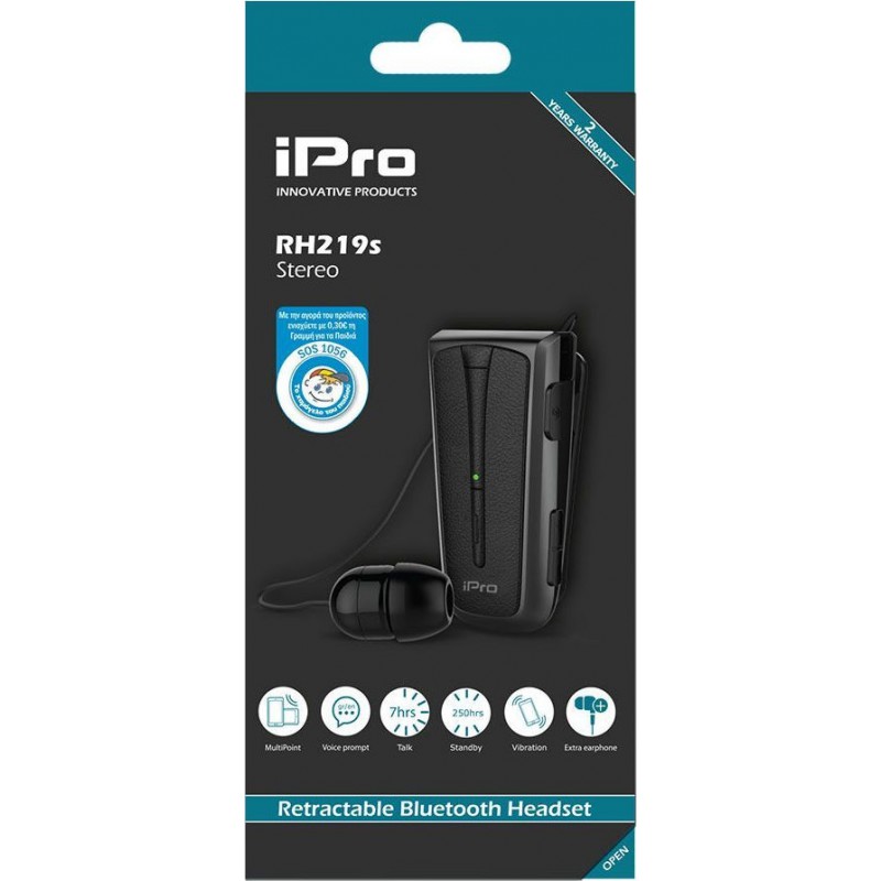 Ακουστικό Bluetooth iPro RH219s Retractable Black/Grey